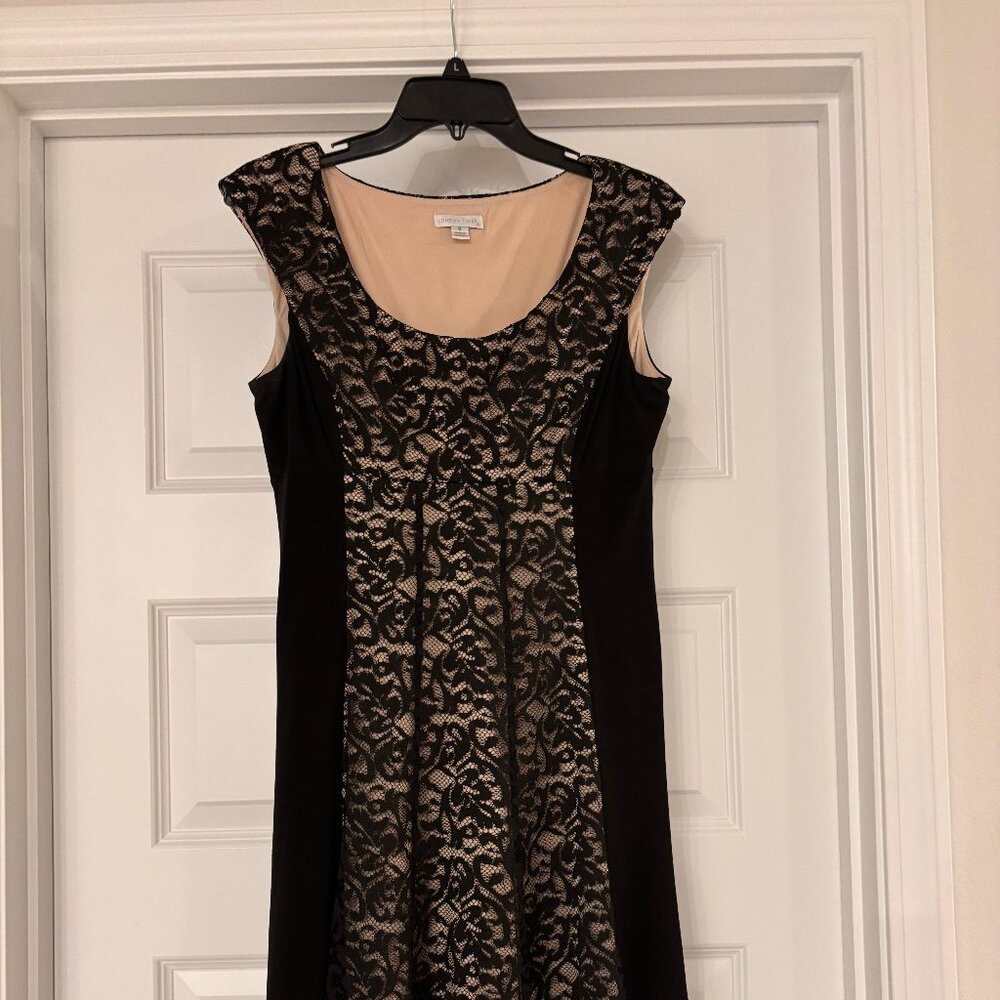 Knee-Length Black and Beige Formal Dress